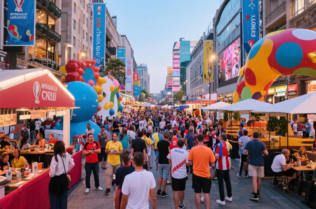 球迷在城市街区体验世界杯氛围
